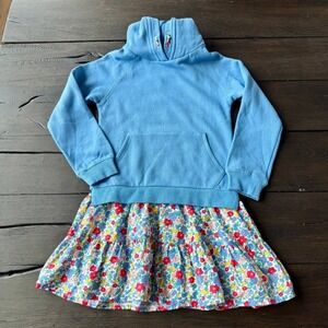 Mini Boden NWT Hoodie Sweatshirt Dress 9-10 Y Blue Floral Tiered Ruffle Cotton